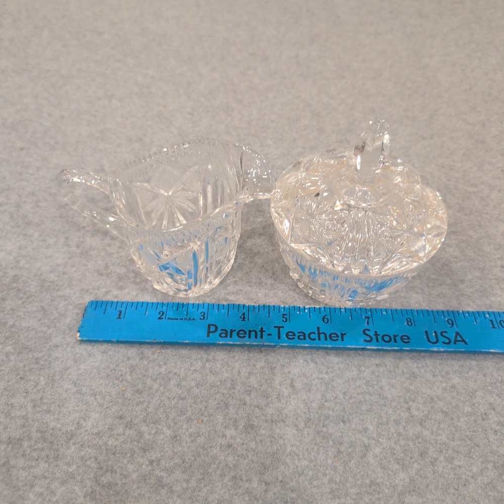 Vtg Miniature Cut Crystal Creamer and‎ Lidded Sugar Bowl Set Starburst Pattern - Picture 5 of 6